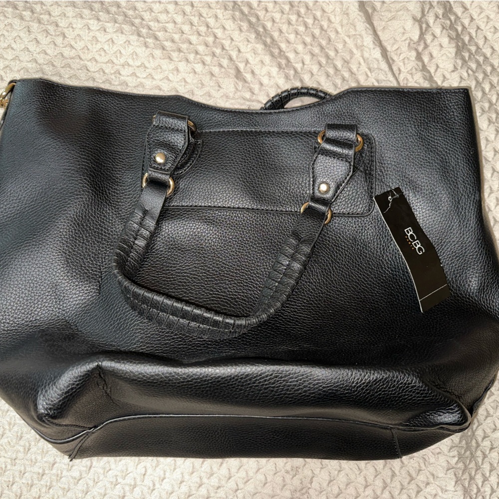 BCBG Paris Black Faux Leather Tote Bag NEW WITH TAGS
